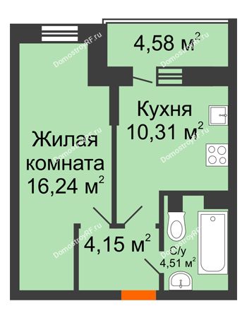 1 комнатная квартира 37,5 м² в ЖК Россинский парк, дом Литер 1