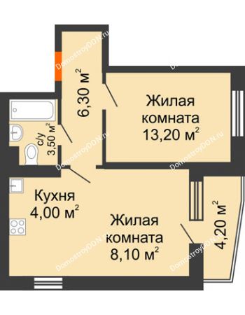 2 комнатная квартира 47,2 м² в ЖК Династия, дом Литер 2
