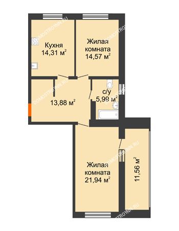 2 комнатная квартира 82,25 м² в ЖК Подкова на Гагарина, дом № 2