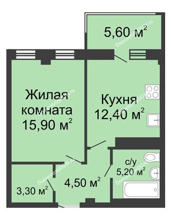 1 комнатная квартира 42,75 м² - ЖК Нахичевань