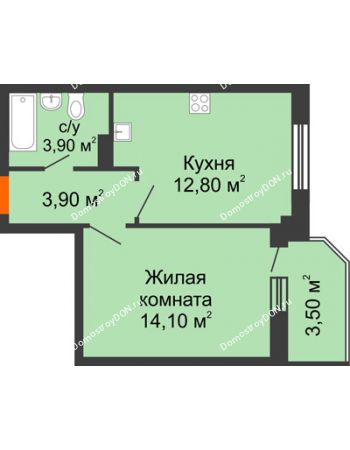 1 комнатная квартира 38,2 м² в ЖК Три Сквера (3 Сквера), дом № 32