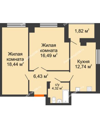 2 комнатная квартира 62,35 м² в ЖК Университетский 137, дом Секция С1