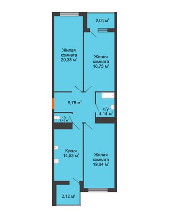 3 комнатная квартира 90,21 м² в ЖК Фамилия, дом Литер 1
