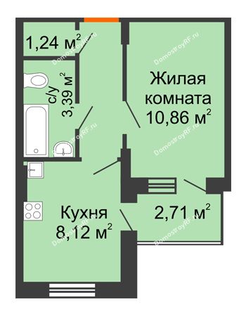 1 комнатная квартира 29,18 м² в ЖК Аквамарин, дом Секция 1 