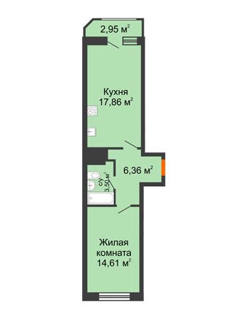 1 комнатная квартира 45,28 м² в ЖК Город времени, дом № 18