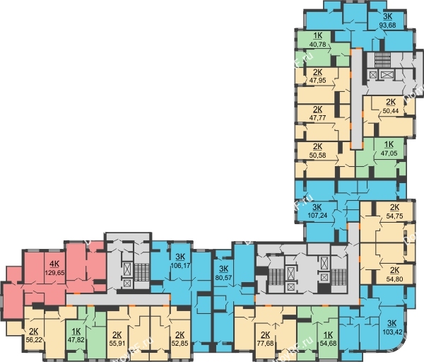 Планировка 8 этажа в доме корпус А, блок-секция 1,2,3 в ЖК Столичный