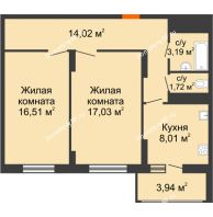 2 комнатная квартира 64,42 м² в ЖК Фрунзе, 85, дом № 3 - планировка