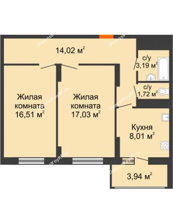 2 комнатная квартира 64,42 м² в ЖК Фрунзе, 85, дом № 3