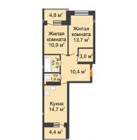 2 комнатная квартира 63,2 м² в ЖК Отражение, дом Литер 2.1 - планировка