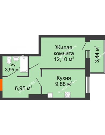 1 комнатная квартира 36,32 м² в ЖК Днепровская Роща, дом № 1