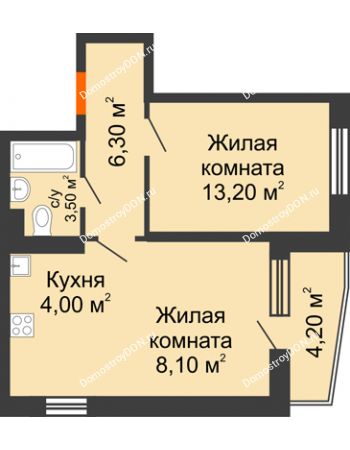 2 комнатная квартира 47,2 м² в ЖК Династия, дом Литер 2