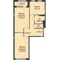 2 комнатная квартира 60,9 м², ЖК Гран-При - планировка