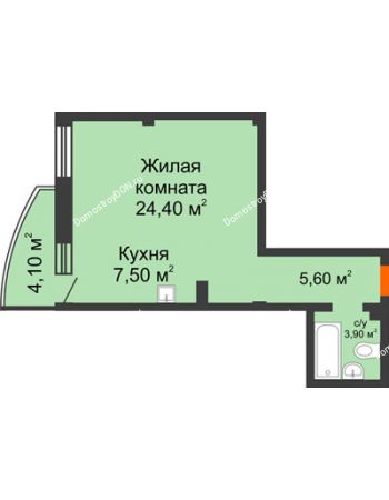 1 комнатная квартира 42,6 м² - ЖК Южная Башня