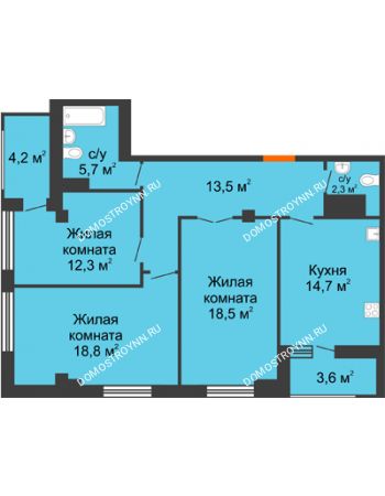 3 комнатная квартира 89,7 м² в ЖК Квартет, дом № 3