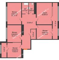 4 комнатная квартира 130,4 м², ЖК Сердце - планировка