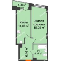1 комнатная квартира 39,21 м² в ЖК Рубин, дом Литер 3 - планировка