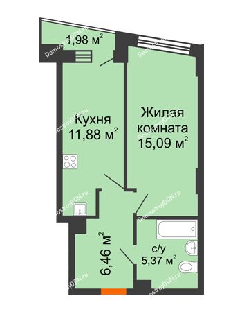 1 комнатная квартира 39,21 м² в ЖК Рубин, дом Литер 3