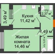 1 комнатная квартира 38,03 м² в ЖК Суворов-Сити, дом 2 очередь секция 1-5 - планировка
