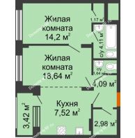 1 комнатная квартира 56,06 м² в ЖК Суворов-Сити, дом 2 очередь секция 1-5 - планировка