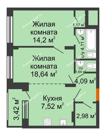 1 комнатная квартира 56,06 м² в ЖК Суворов-Сити, дом 2 очередь секция 1-5
