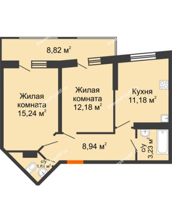 2 комнатная квартира 55,06 м² - ЖК Сограт