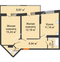 2 комнатная квартира 55,06 м², ЖК Сограт - планировка
