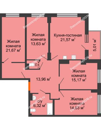 4 комнатная квартира 110,7 м² в ЖК Аврора, дом № 3