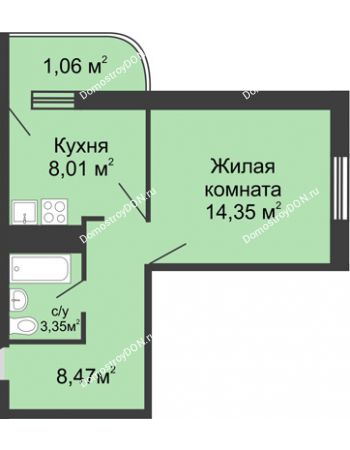 1 комнатная квартира 35,24 м² - ЖК Центральный-2