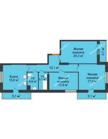 3 комнатная квартира 98,8 м² - ЖК Космолет