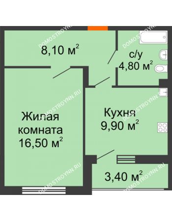 1 комнатная квартира 41 м² в ЖК Цветы, дом № 6-2