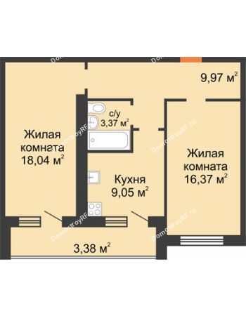 2 комнатная квартира 63,55 м² в ЖК Новая Самара, дом № 44