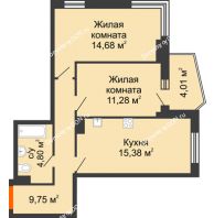 2 комнатная квартира 58,14 м² в ЖК Сердце Ростова 2, дом Литер 2 - планировка