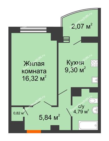 1 комнатная квартира 41,19 м² в ЖК Университетский 137, дом Секция С1