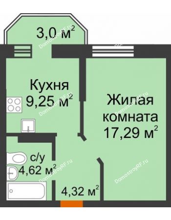 1 комнатная квартира 36,38 м² в ЖК Светлоград, дом Литер 15