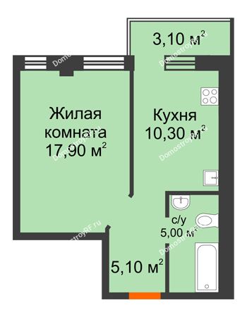 1 комнатная квартира 39,23 м² в Микрорайон Европейский, дом №9 блок-секции 1,2