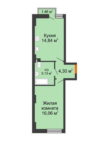 1 комнатная квартира 41,79 м² - ЖК Онегин