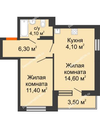 2 комнатная квартира 42,3 м² в ЖК Западная резиденция, дом Литер 7