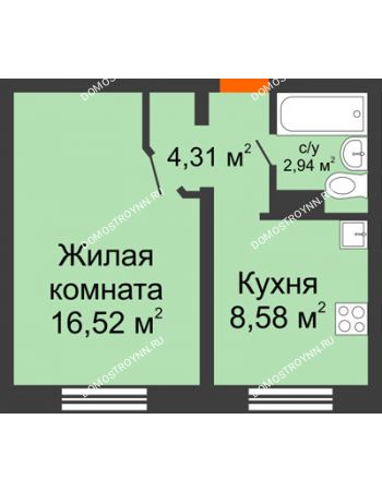 1 комнатная квартира 32,35 м² в ЖК Торпедо, дом № 18