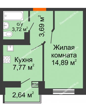 1 комнатная квартира 31,39 м² в Микрорайон Красный Аксай, дом Литер 19