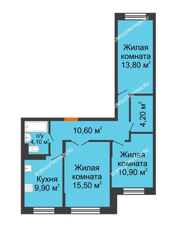 3 комнатная квартира 68,8 м² в ЖК Жюль Верн, дом № 1, корпус 1
