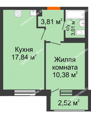 1 комнатная квартира 37,56 м² в ЖК Москва Град, дом № 61