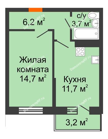 1 комнатная квартира 37,9 м² в ЖК Парк Победы, дом Литер 4