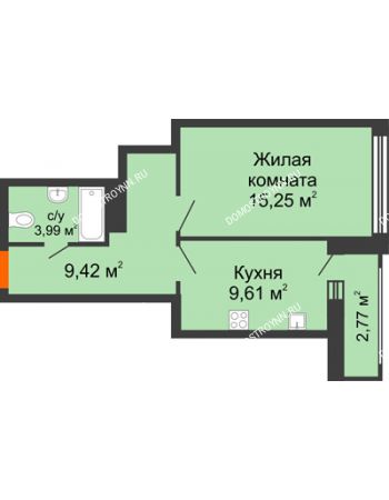 1 комнатная квартира 42,74 м² в ЖК Каскад на Менделеева, дом № 1