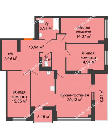 4 комнатная квартира 118,92 м² в ЖК Аврора, дом № 1