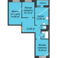 3 комнатная квартира 69,2 м² в ЖК 5 Элемент (Пятый Элемент), дом Корпус 5-7 (Монолит) - планировка