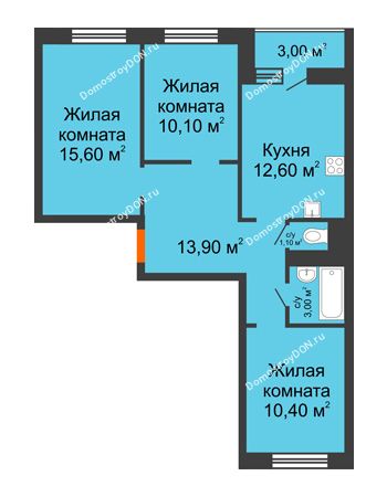 3 комнатная квартира 69,2 м² в ЖК 5 Элемент (Пятый Элемент), дом Корпус 5-7 (Монолит)