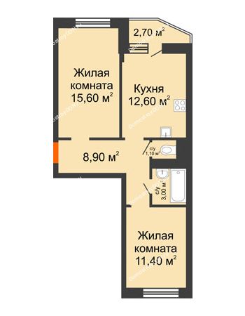 2 комнатная квартира 54 м² в ЖК 5 Элемент (Пятый Элемент), дом Корпус 5-7 (Монолит)