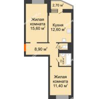 2 комнатная квартира 54 м² в ЖК 5 Элемент (Пятый Элемент), дом Корпус 5-7 (Монолит) - планировка