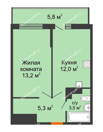 1 комнатная квартира 35,7 м² в ЖК Акварели-2, дом Литер 4