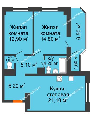 3 комнатная квартира 67,4 м² - ЖК Дом на Целиноградской, 12